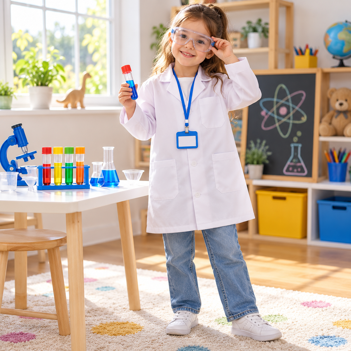 Scientist Lab Coat Costume with Goggles || زي عالم بمعطف مختبر ونظارات — child wearing costume