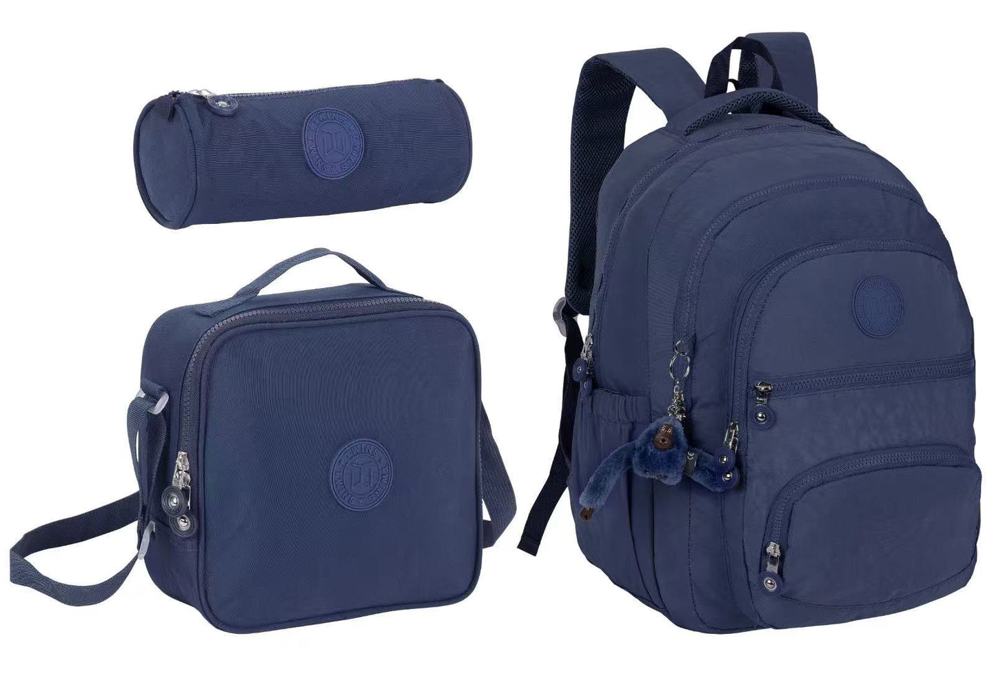 Twins Back To School Set 3 Pcs 18" Backpack + Lunch bag + Pencil Pouch Navy || مجموعة العودة للمدرسة 3 قطع جنطة ظهر 18 انش و جنطة اكل و مقلمة كحلي