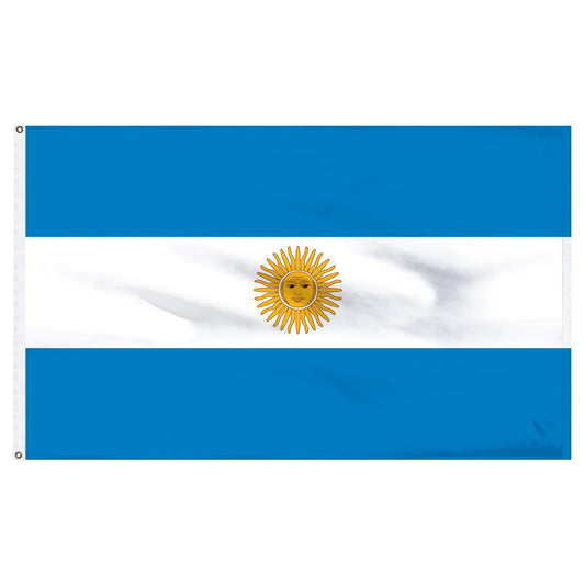 Flag of Argentina with a yellow sun emblem on a white background