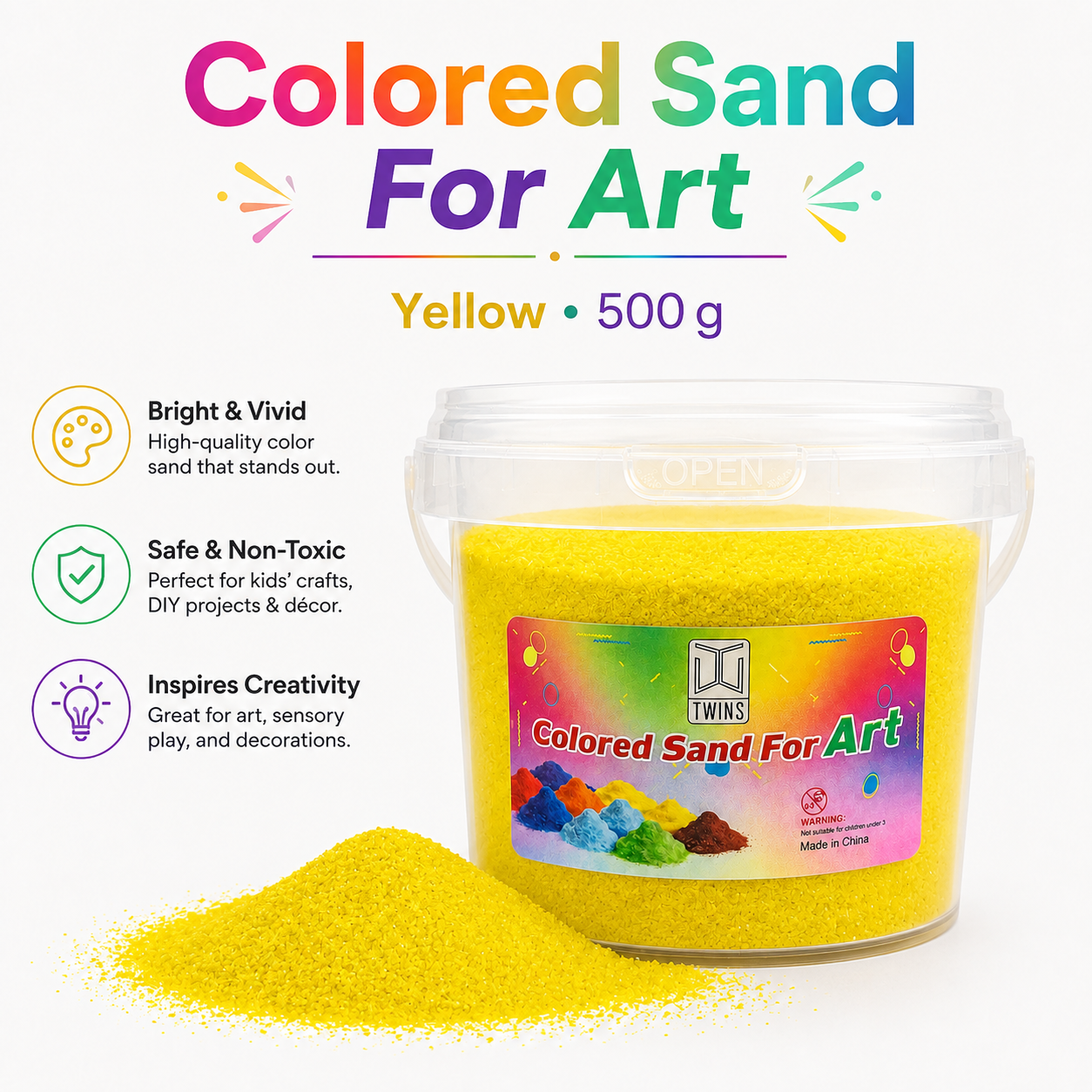 Twins Colored Sand 500g Yellow || رمل ملون توينز 500 جرام اصفر