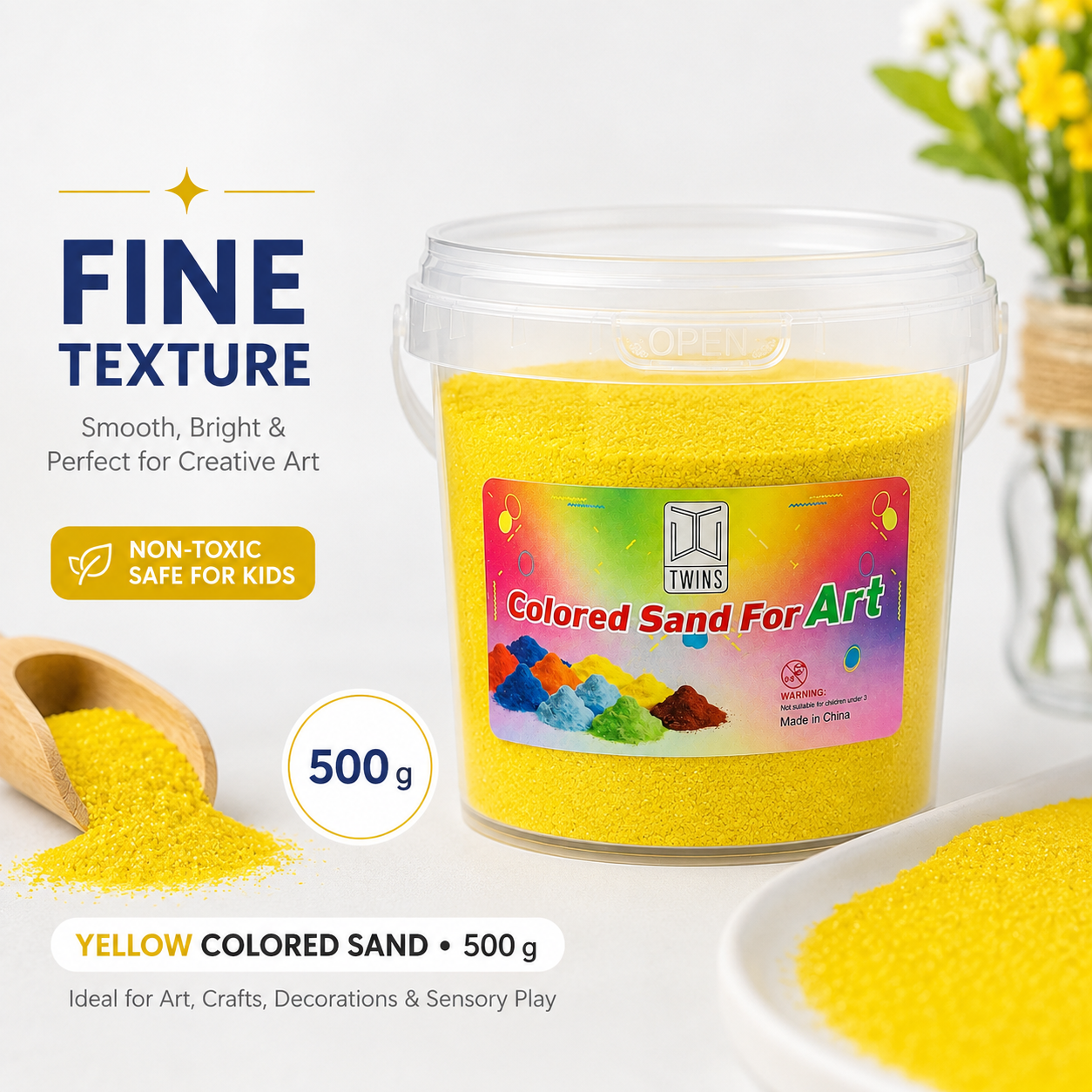 Twins Colored Sand 500g Yellow || رمل ملون توينز 500 جرام اصفر