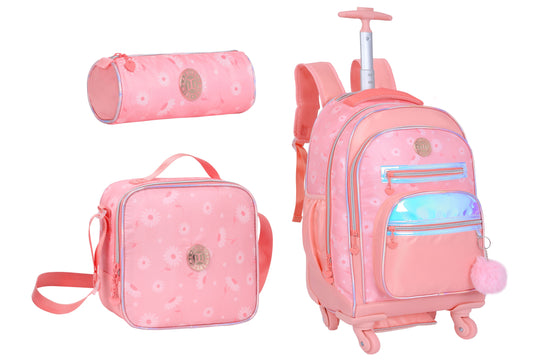 TROLLEY BAG+LUNCH BAG+PENCIL CASE PINK TWINS || شنطة ترولي 4 تواير مشجر 3 قطع TWINS