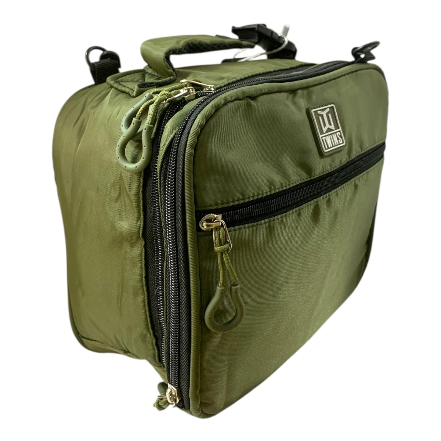 Twins Insulated Lunch Bag Stylish & Reusable Lunch Box for Kids & Adults Olive Green || شنطة اكل توينز اي اند تي سحابين للمدرسة و الدوامات لون اخضر زيتي