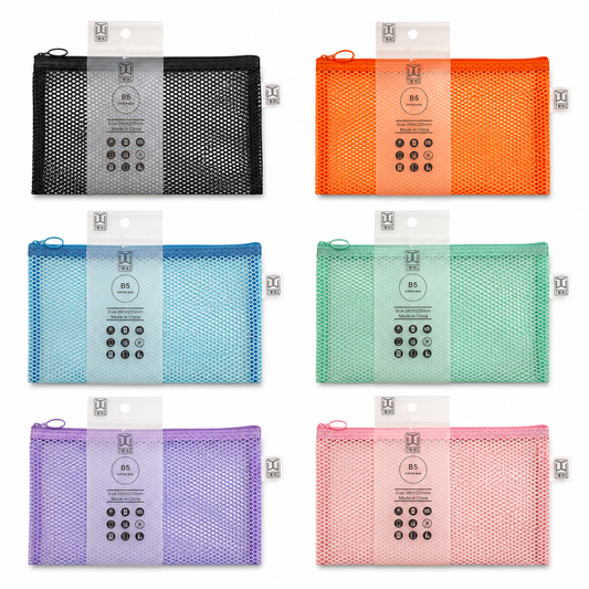 Twins Mesh Zipper File Pastel Assorted Colors B5 || ملفات سحاب شبك توينز الوان باستيل متنوعة حجم بي فايف