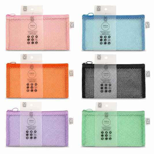 Twins Mesh Zipper File Pastel Assorted Colors Check || ملفات سحاب شبك توينز الوان باستيل متنوعة حجم مقلمة