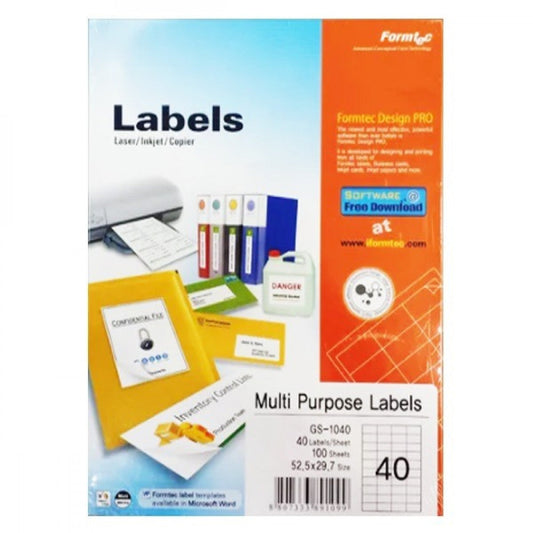 Formtec A4 Label 40 Stickers || ورق لاصق فورماتك مقسم ٤٠ ستيكر⁩