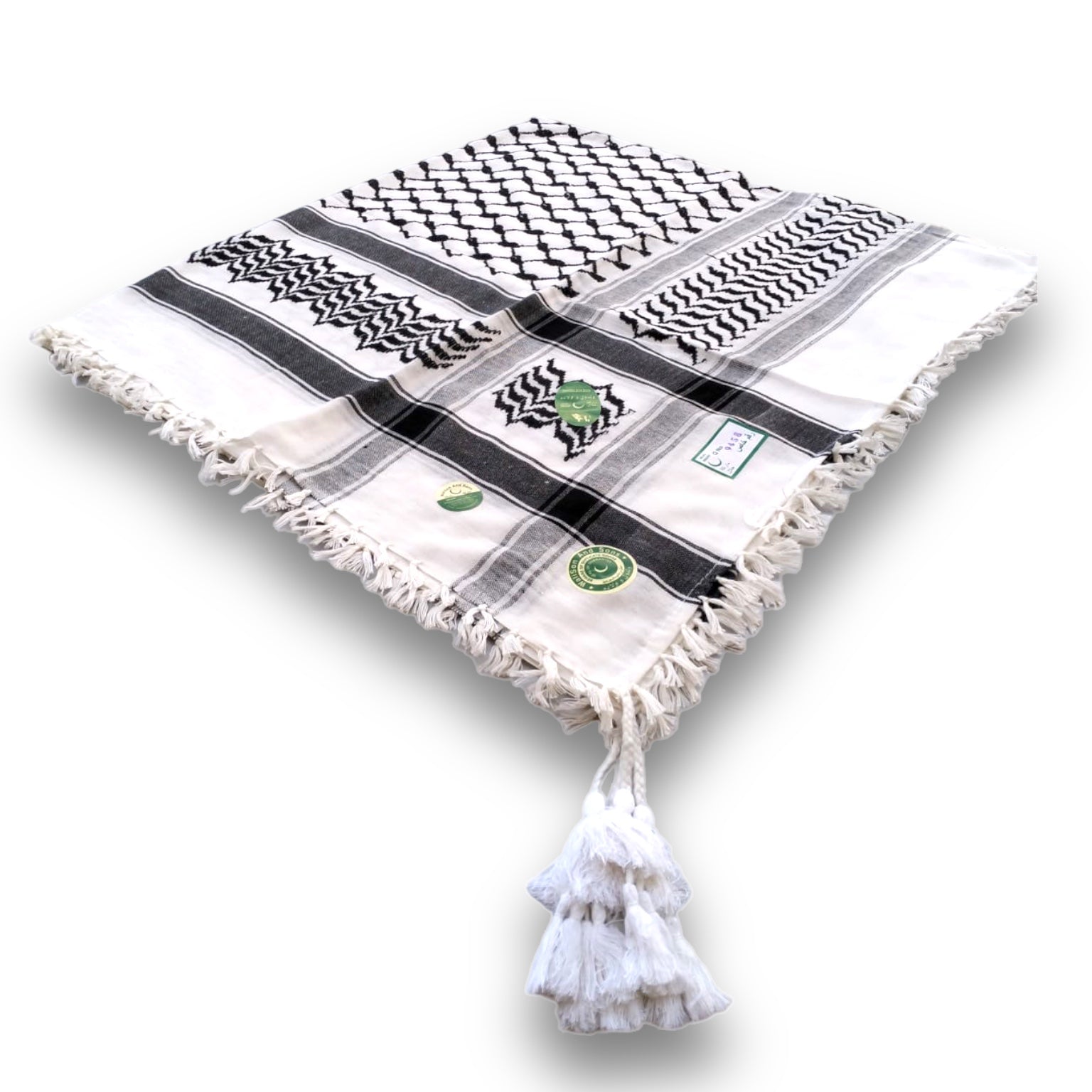 Kufiyah Palestine Black Border || كوفية فلسطينية بكركوشة لون ابيض