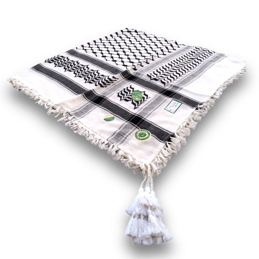 Kufiyah Palestine Black Border || كوفية فلسطينية بكركوشة لون ابيض