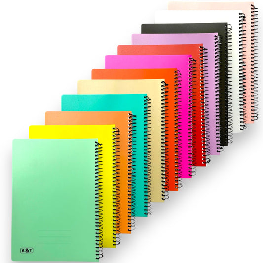 A&T Spiral Note Book 7x9" 40 Pages 4 Lines Assorted Color || دفتر سلك سادة أطلس حجم 7*9 عدد 40 ورقة 4 سطور انجليزي الوان مختلفة