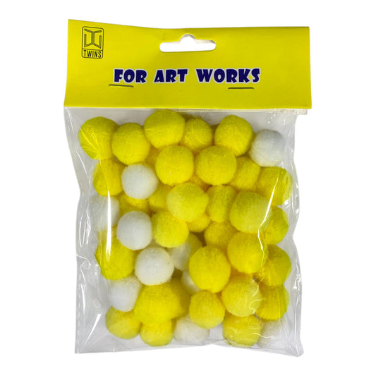 Yellow & White Pom Poms Cotton Balls for Crafts || قطن بوم بوم لون ابيض و اصفر اشغال يدوية