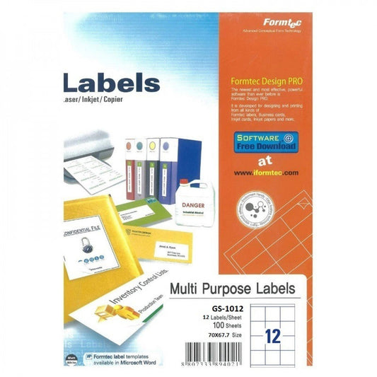 Formtec A4 Label 12 Stickers || ورق لاصق فورماتك مقسم ١٢ ستيكر⁩⁩⁩⁩