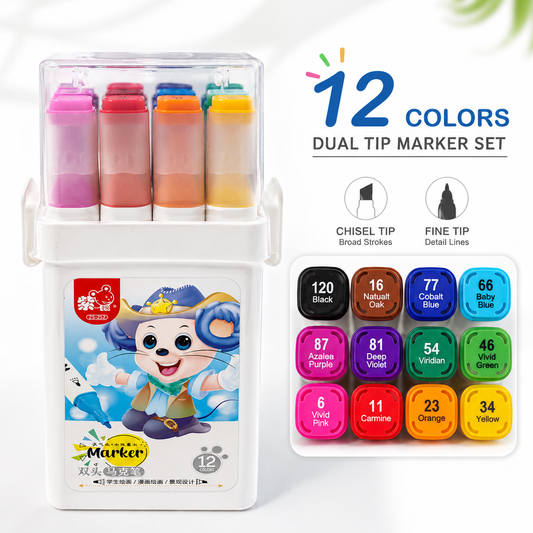 Twins Colored Twin Tip Marker Box 12 Colors || بوكس الوان شينية براسين توينز 12 لون