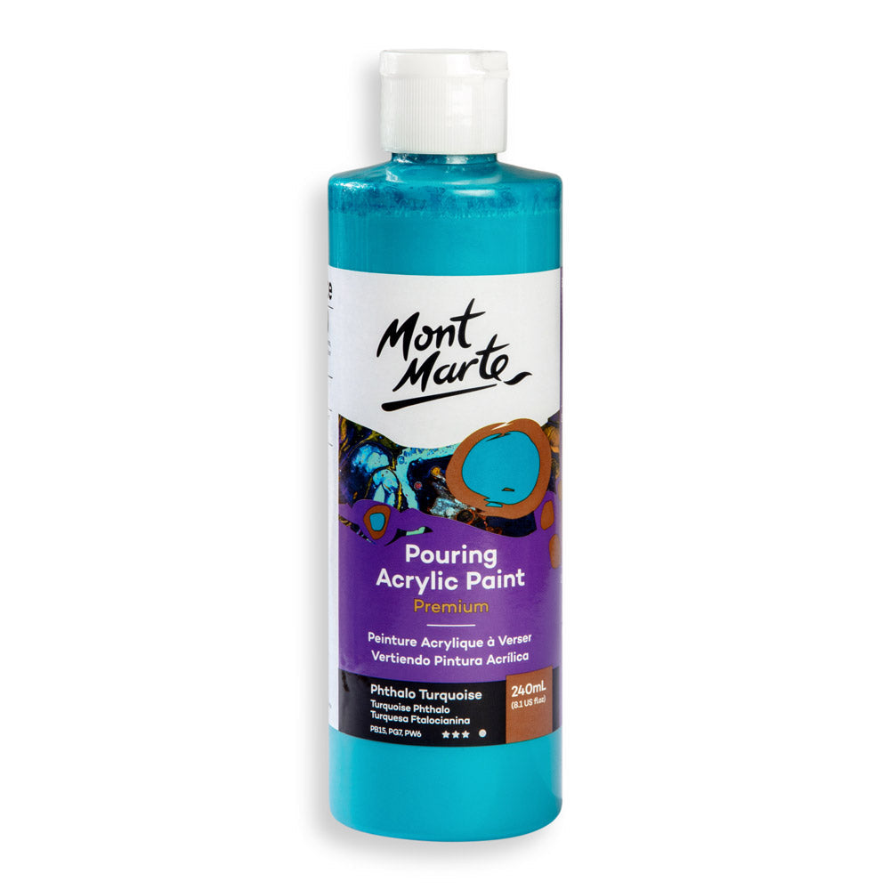 Mont Marte Premium Pouring Acrylic Paint 240ml for Fluid Art Turquoise Pthalo || الوان سكب اكريليك مونت مارت حجم ٢٤٠ مل لون تركواز ثالو