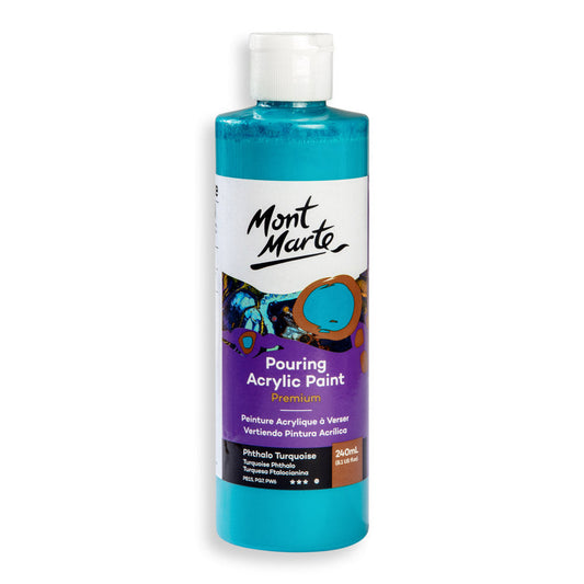 Mont Marte Premium Pouring Acrylic Paint 240ml for Fluid Art Turquoise Pthalo || الوان سكب اكريليك مونت مارت حجم ٢٤٠ مل لون تركواز ثالو