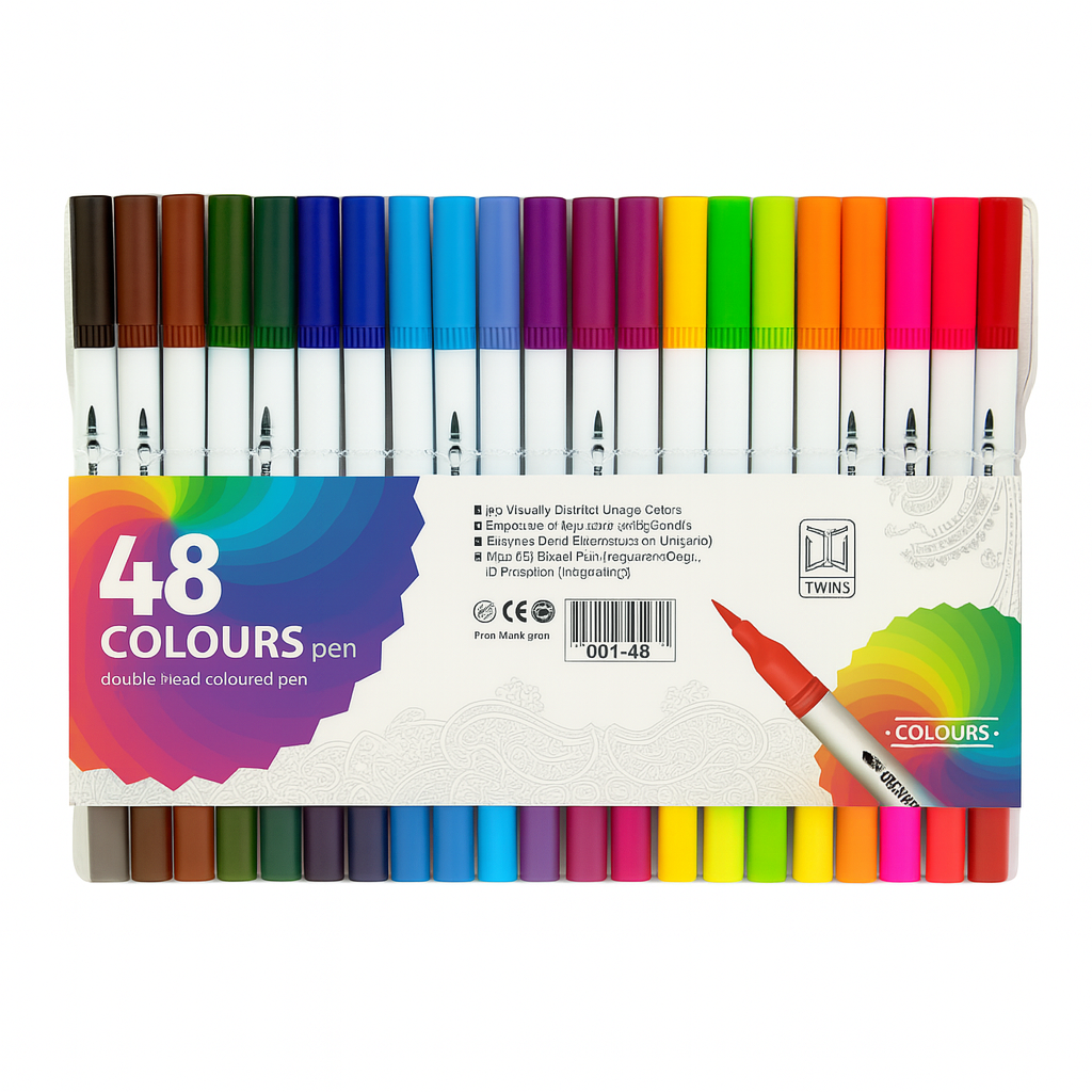 A&T Twins Pen Dual Tip Brush Markers 48 Vibrant Colours for Art & Design || الوان اي اند تي توينز راسين شيني و ضعيف ٤٨ لون