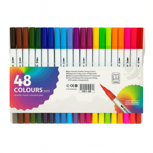 A&T Twins Pen Dual Tip Brush Markers 48 Vibrant Colours for Art & Design || الوان اي اند تي توينز راسين شيني و ضعيف ٤٨ لون