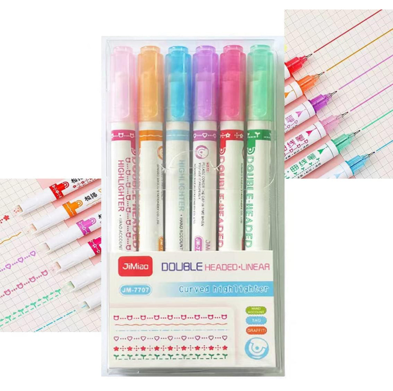 Double Headed Linear Curved Highlighter || قلم تخطيط فسفوري براسين مع زخارف