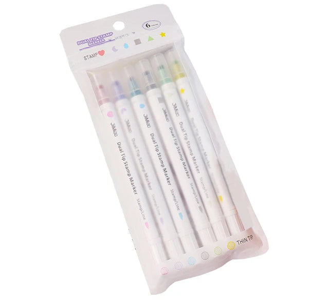 Dual Tip Marker 6 Colors Star/Heart/Moon/Drop/Square/Triangle || مجموعة الوان راسين ٦ لون اشكال نجمة/قلب/قمر/قطرة/مربع/مثلث