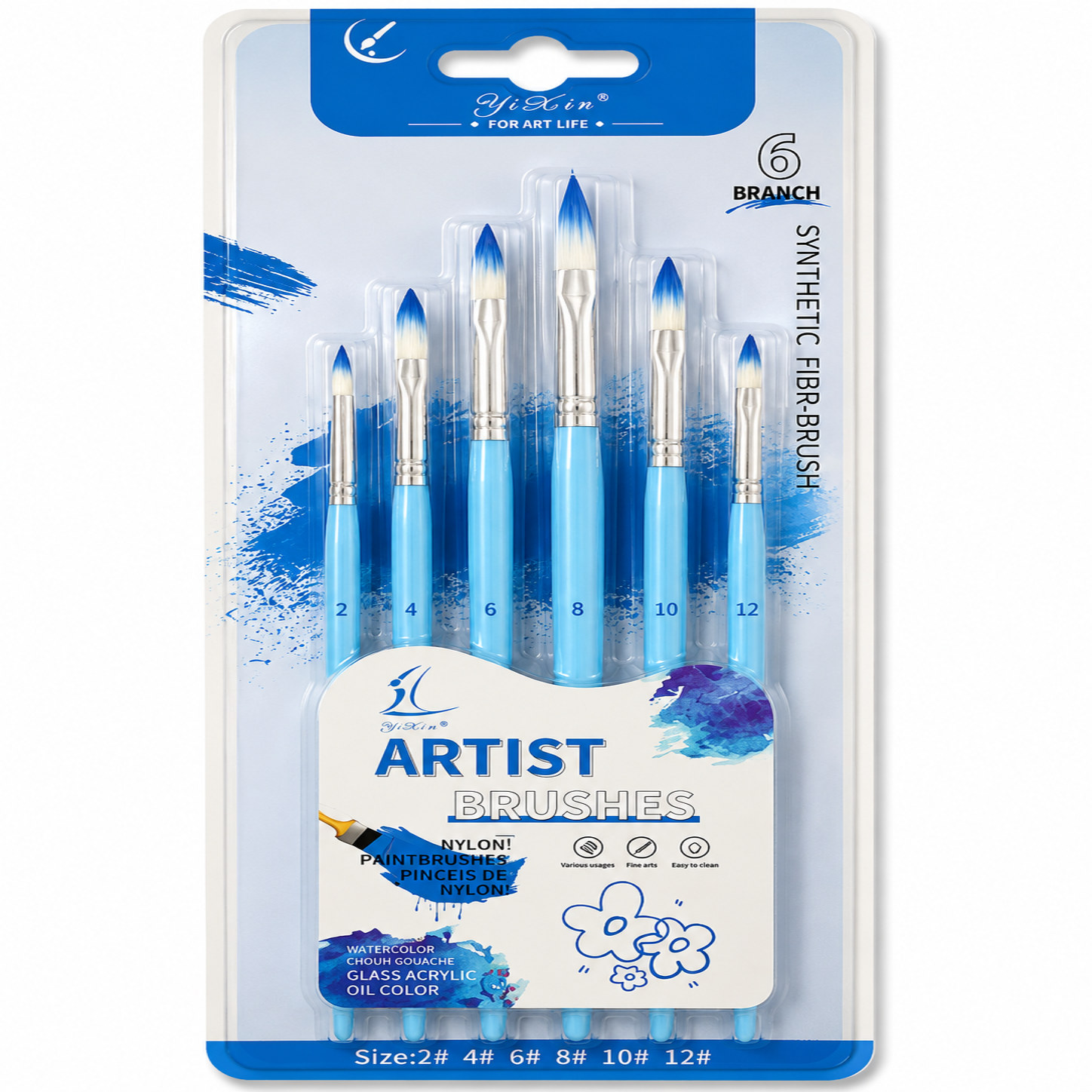 Round Painting Brush Pack 6 Pcs Blue || مجموعة قرش رسم دائري 6 حبة ازرق