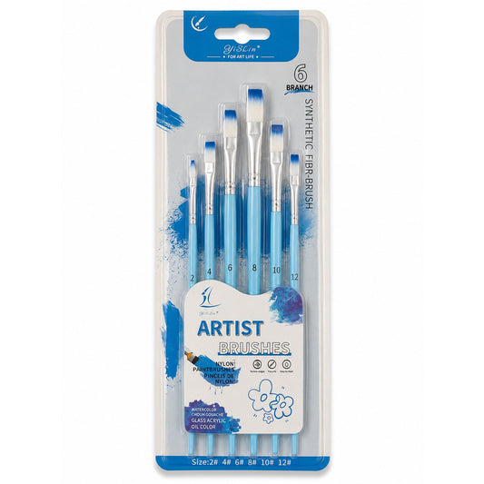Straight Painting Brush Pack 6 Pcs Blue || مجموعة فرش رسم مشطوفة 6 حبة أزرق