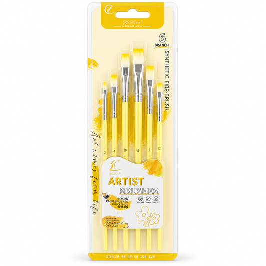 Straight Painting Brush Pack 6 Pcs Yellow || مجموعة فرش رسم مشطوفة 6 حبة اصفر