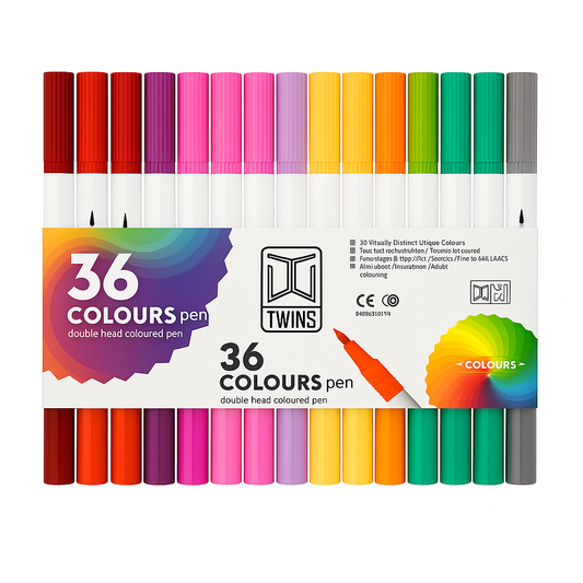 A&T Twins Pen Dual Tip Brush Markers 36 Vibrant Colours for Art & Design || الوان اي اند تي توينز راسين شيني و ضعيف ٣٦ لون