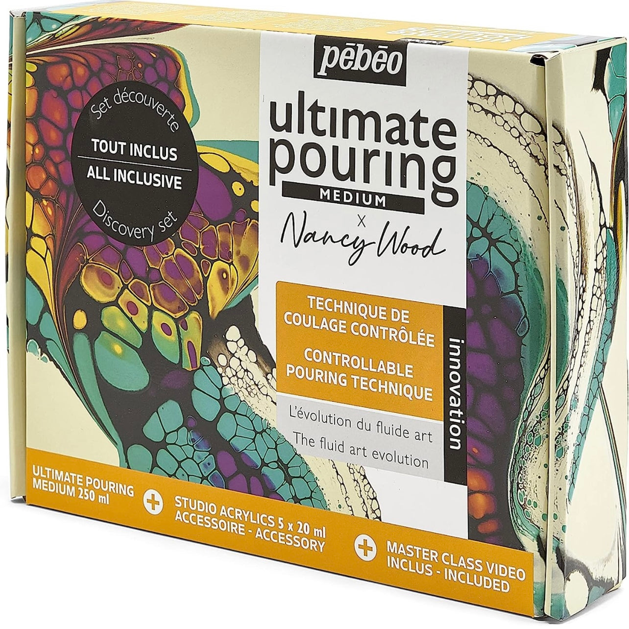 Pebeo Ultimate Pouring Experience Medium X Nancy Wood || طقم الوان اكريليك مع وسيط سكب بيبيو