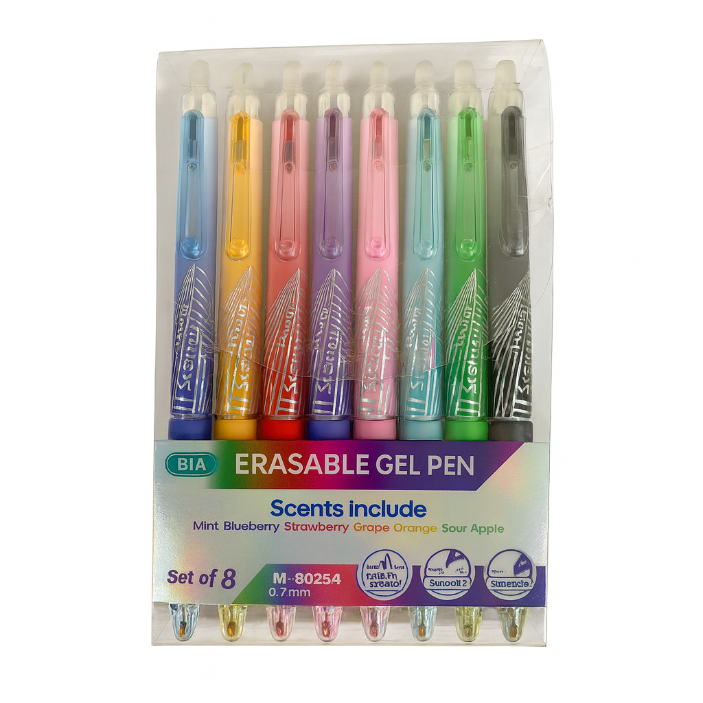Scented Erasable Gel Pen Set 8-Pack Smooth Writing Pens || اقلام حبر جل سلسه ماسحة 8 لون اي اند تي