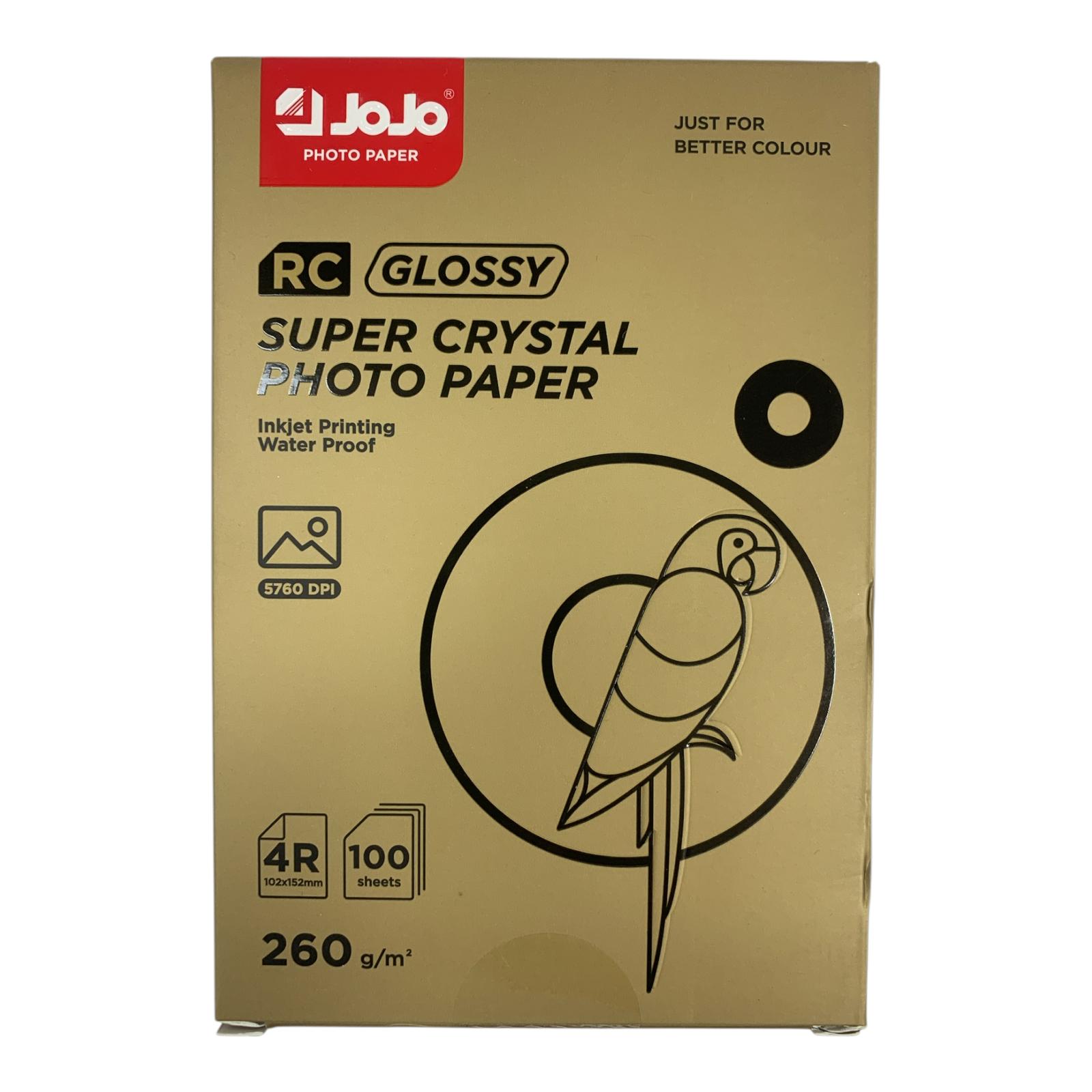 Jojo Paper Super Crystal Glossy Photo Paper 100 Sheets 10 x 15 cm	ورق جوجو لامع جلوسي للصور ١٠٠ ورقة مقاس ١٠*١٥ سم
