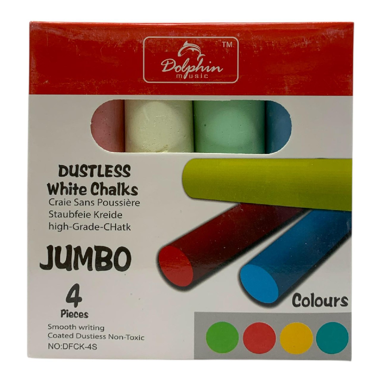Jumbo Dustless White Chalks (4 Colors) || قلمونة طباشير بيضاء كبيرة (4 ألوان)