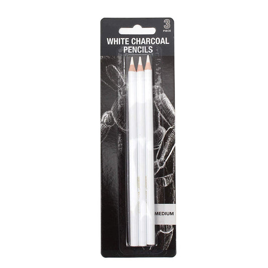 Keep Smiling White Charcoal Pencils Set of 3 || مجموعة أقلام فحم أبيض كيب سمايلنج، 3 أقلام