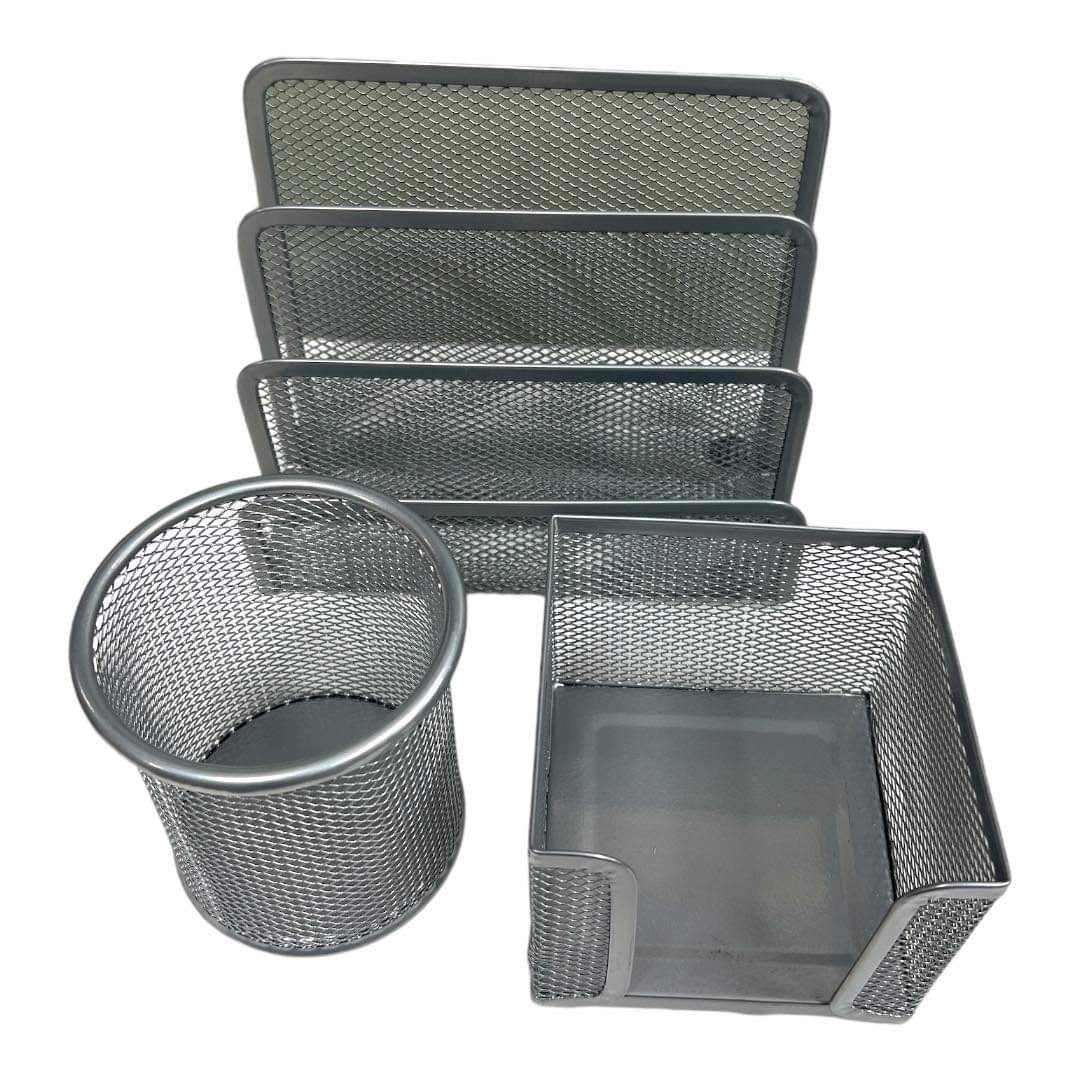 Silver Mesh Desktop Set 3 Pcs || طقم مكتب شبك ٣ قطع لون سلفر