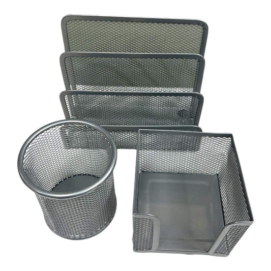 Silver Mesh Desktop Set 3 Pcs || طقم مكتب شبك ٣ قطع لون سلفر