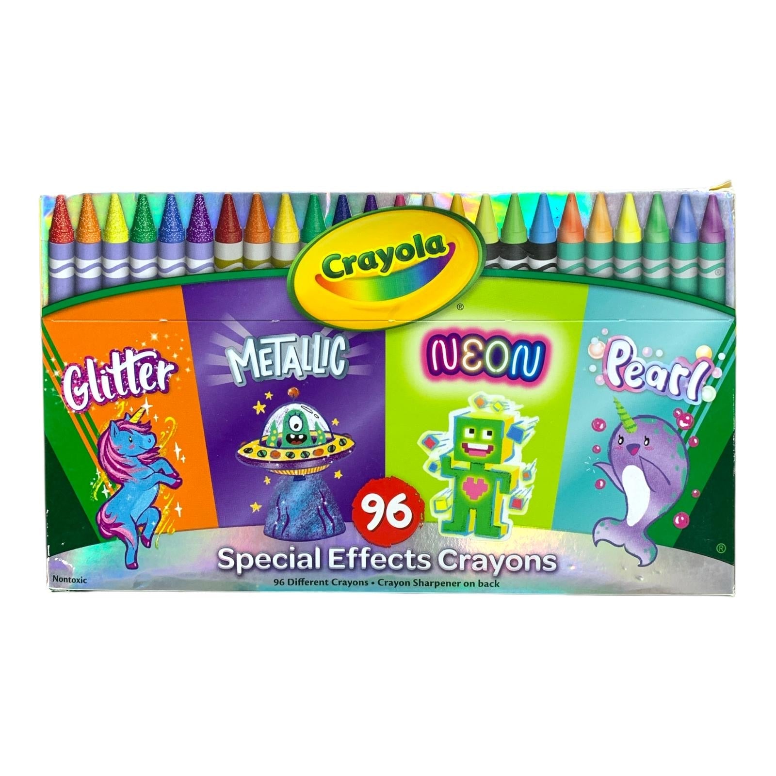 Crayola 96 Special Effects Crayons Glitter, Metallic, Neon & Pearl || الوان شمعية كرايولا ٩٦ لون قلتر و ميتاليك و نيون