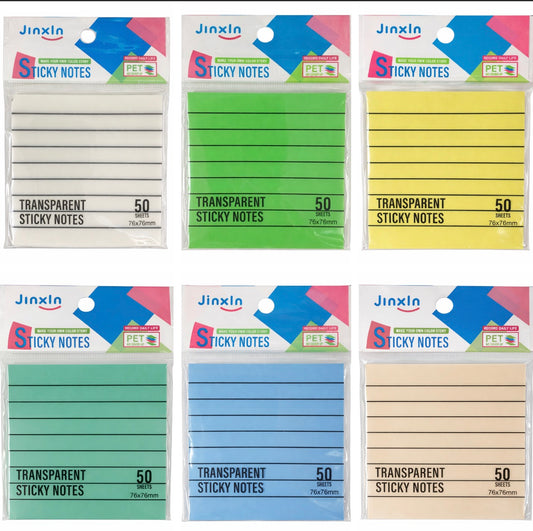 Transparent Sticky Notes Assorted Colors 76 x 76 mm || ستيكي نوت لاصق الوان متنوعة 76*76 mm
