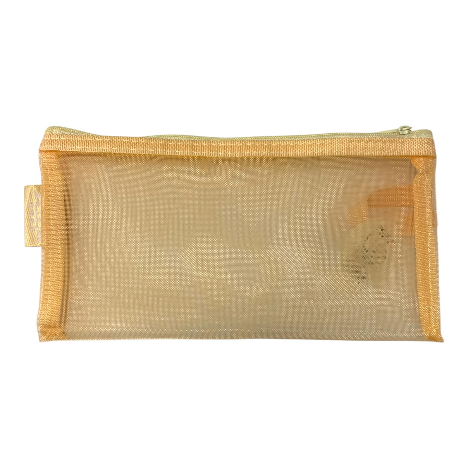 Orange Pencil Case Pouch File Zipper Mesh Style || مقلمة سحاب ملف لون برتقالي