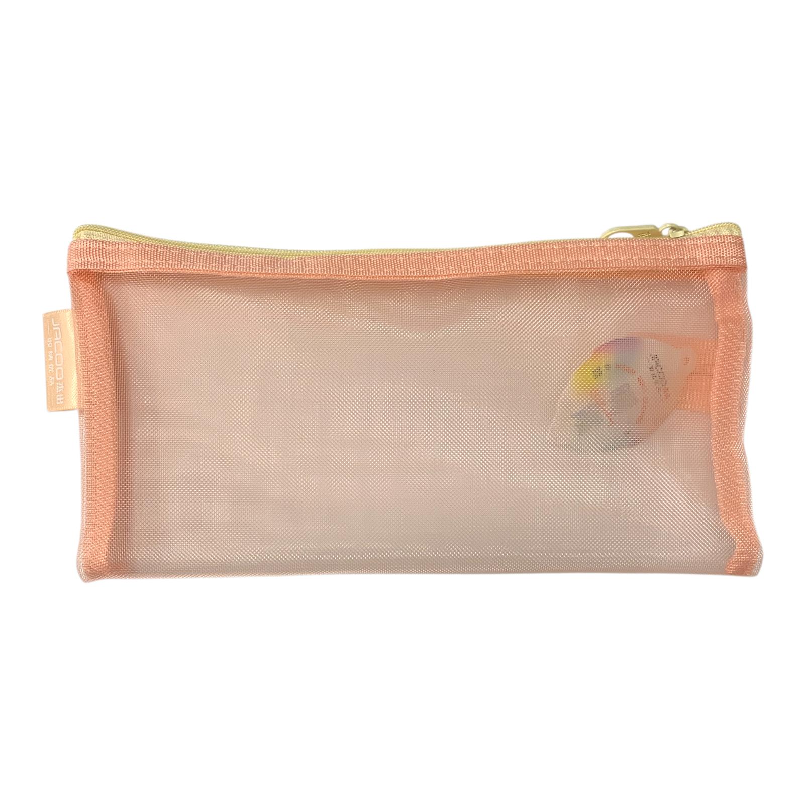 Pink Pencil Case Pouch File Zipper Mesh Style || مقلمة سحاب ملف لون وردي