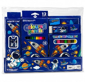 Kids Stationery Set in Clear File - Medium - Blue || طقم قرطاسية أطفال ملف شفاف وسط - أزرق