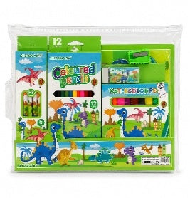 Kids Stationery Set in Clear File - Medium - Green || طقم قرطاسية أطفال ملف شفاف وسط - أخضر