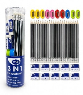 Stationery Set - 40 Pieces, Clear Drum - Blue || طقم قرطاسية 40 قطعة درام شفاف - أزرق