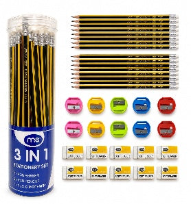 Stationery Set - 40 Pieces, Clear Drum - Yellow & Black || طقم قرطاسية 40 قطعة درام شفاف - أصفر وأسود