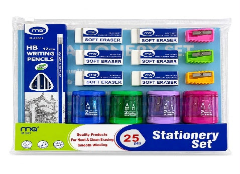 Stationery Set - 25 Pieces, Clear File || طقم قرطاسية 25 قطعة ملف شفاف