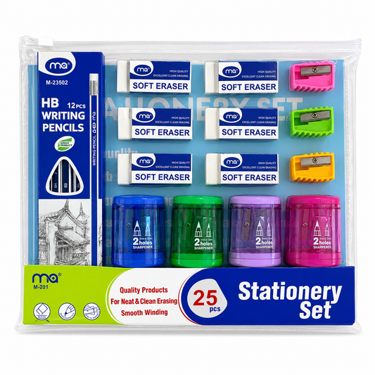 25-piece stationery set, transparent file || طقم قرطاسية 25 قطع ملف شفاف