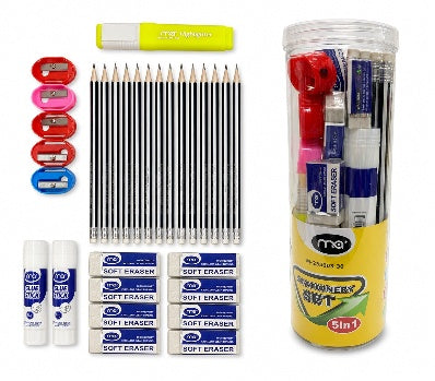 Stationery Set - 30 Pieces, Clear Drum - Version 1 || طقم قرطاسية 30 قطعة درام شفاف - إصدار 1