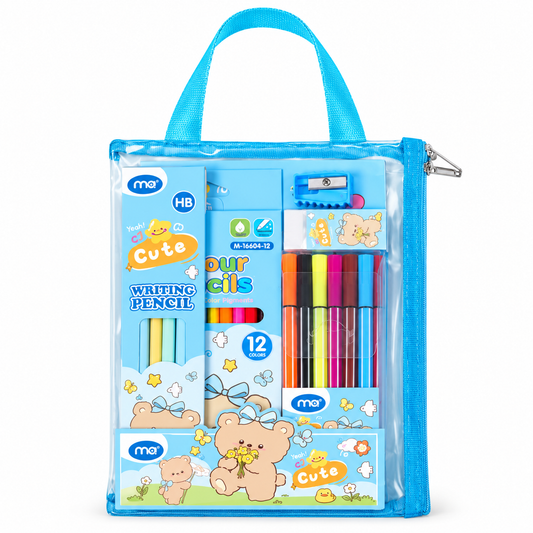 Kids Stationery Set with Handle Bag - Medium - Blue || طقم قرطاسية أطفال شنطة مع يد وسط - أزرق