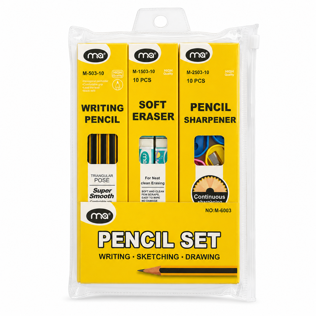 A&T Packages 30-piece stationery set Pencils Sharpeners Erasers || مجموعة قرطاسية اطلس 30 قطعة اقلام رصاص محايات برايات