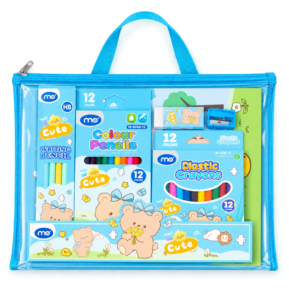 Kids Stationery Set with Handle Bag - Large - Blue || طقم قرطاسية أطفال شنطة مع يد كبير - أزرق