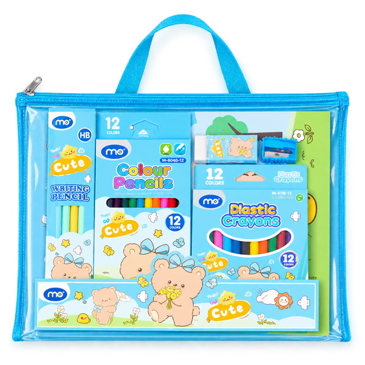 Kids Stationery Set with Handle Bag - Large - Blue || طقم قرطاسية أطفال شنطة مع يد كبير - أزرق