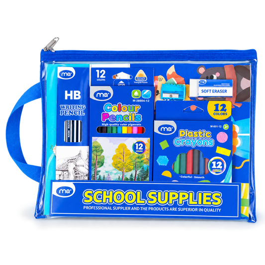 School Stationery Set with Handle Bag - Large - Blue || طقم قرطاسية مدرسي شنطة مع يد حجم كبير - أزرق