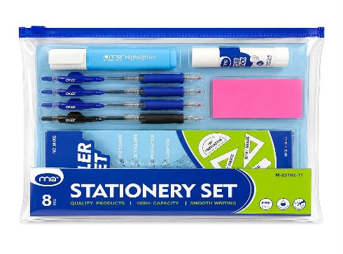 Stationery Set - 8 Pieces, Clear File || طقم قرطاسية 8 قطع ملف شفاف